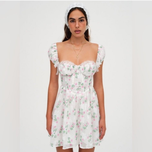 For Love & Lemons Remi Mini Floral Lace Open Back Dress w Built in Corset - Picture 5 of 11